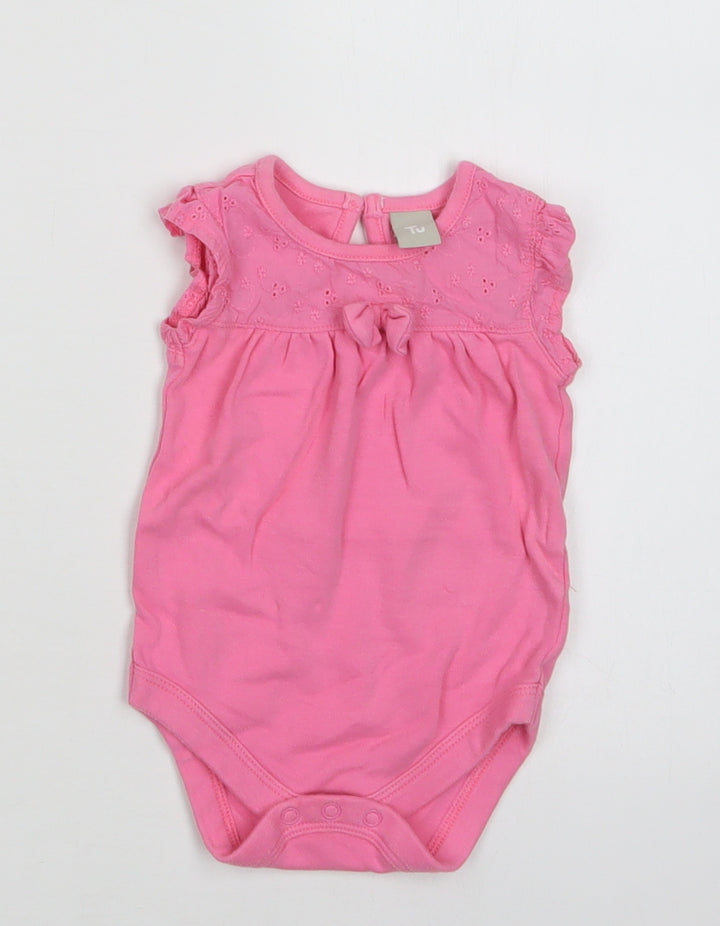 TU Baby Pink Cotton Romper One-Piece Size 0-3 Months Snap