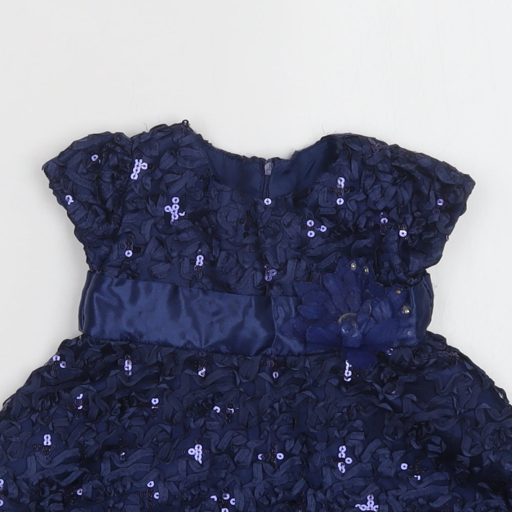 Sugar Plum Baby Blue  Polyester Fit & Flare  Size 12 Months  Round Neck Zip