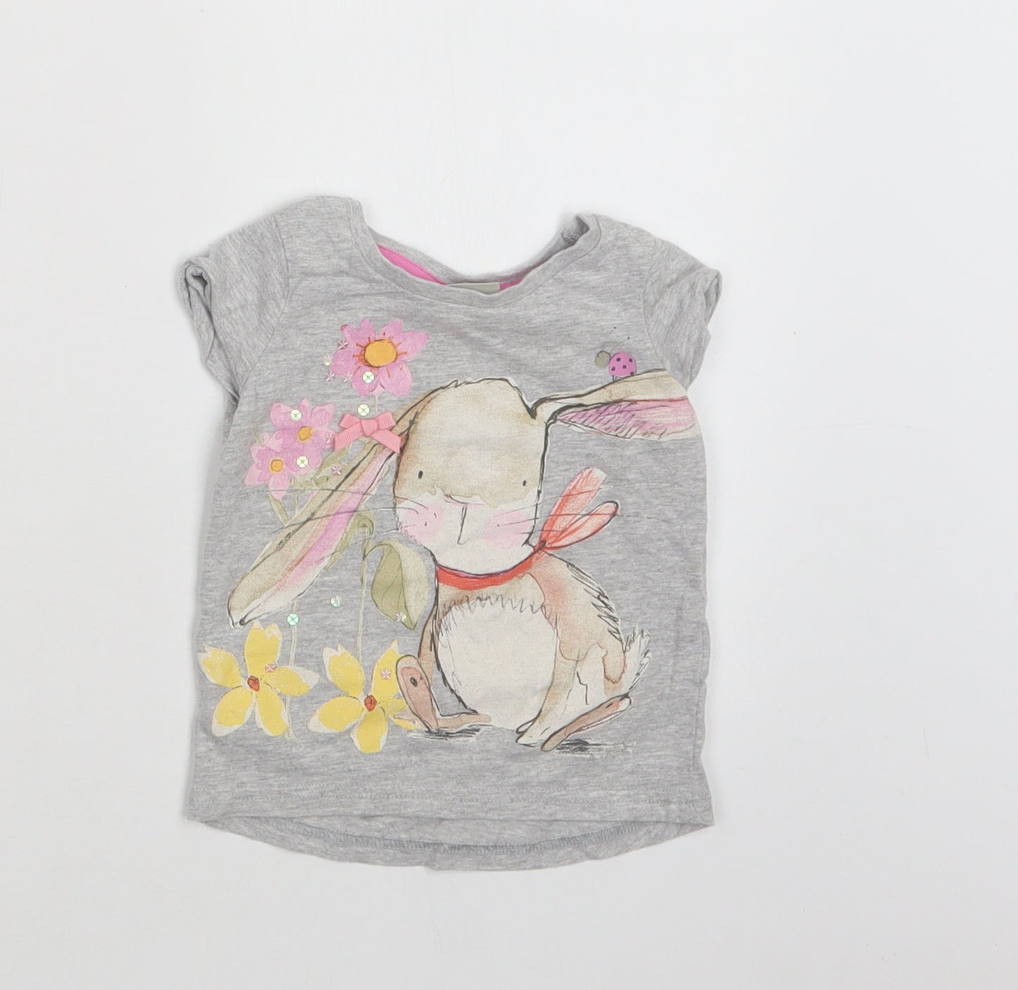 NEXT Baby Grey  Cotton Basic T-Shirt Size 3-6 Months Crew Neck  - Bunny