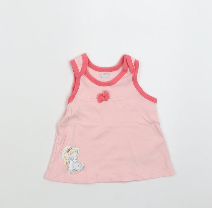 M&S Baby Pink Cotton A-Line Size 0-3 Months Crew Neck - Teddy Bear