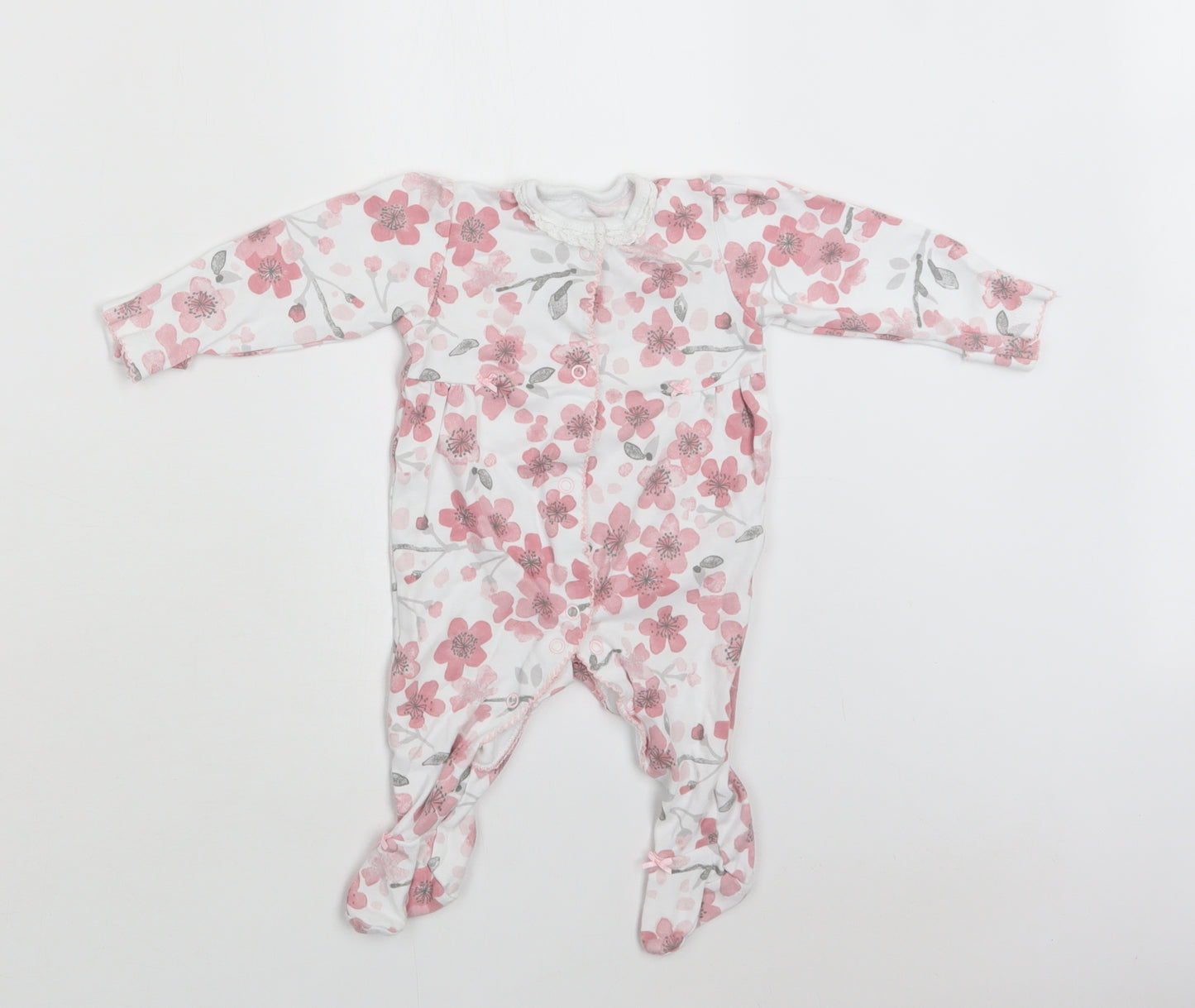 George Baby White Floral Cotton Babygrow One-Piece Size 3-6 Months  Snap