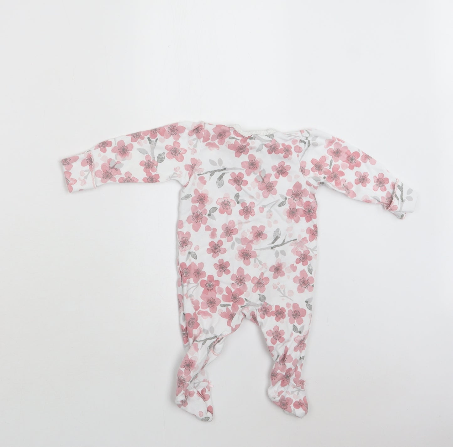 George Baby White Floral Cotton Babygrow One-Piece Size 3-6 Months  Snap