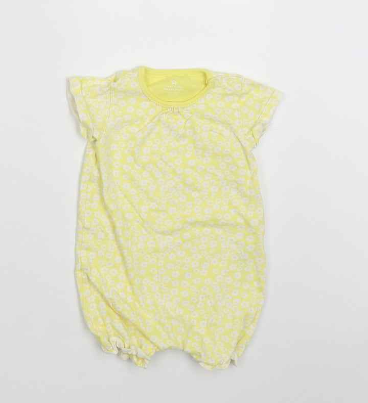 NEXT Baby Yellow Floral Cotton Romper One-Piece Size 9-12 Months  Snap