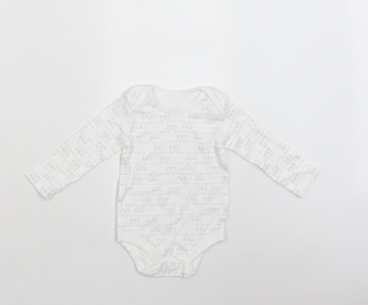 TU Baby White Geometric Cotton Romper One-Piece Size 9-12 Months Snap - Teddy Print