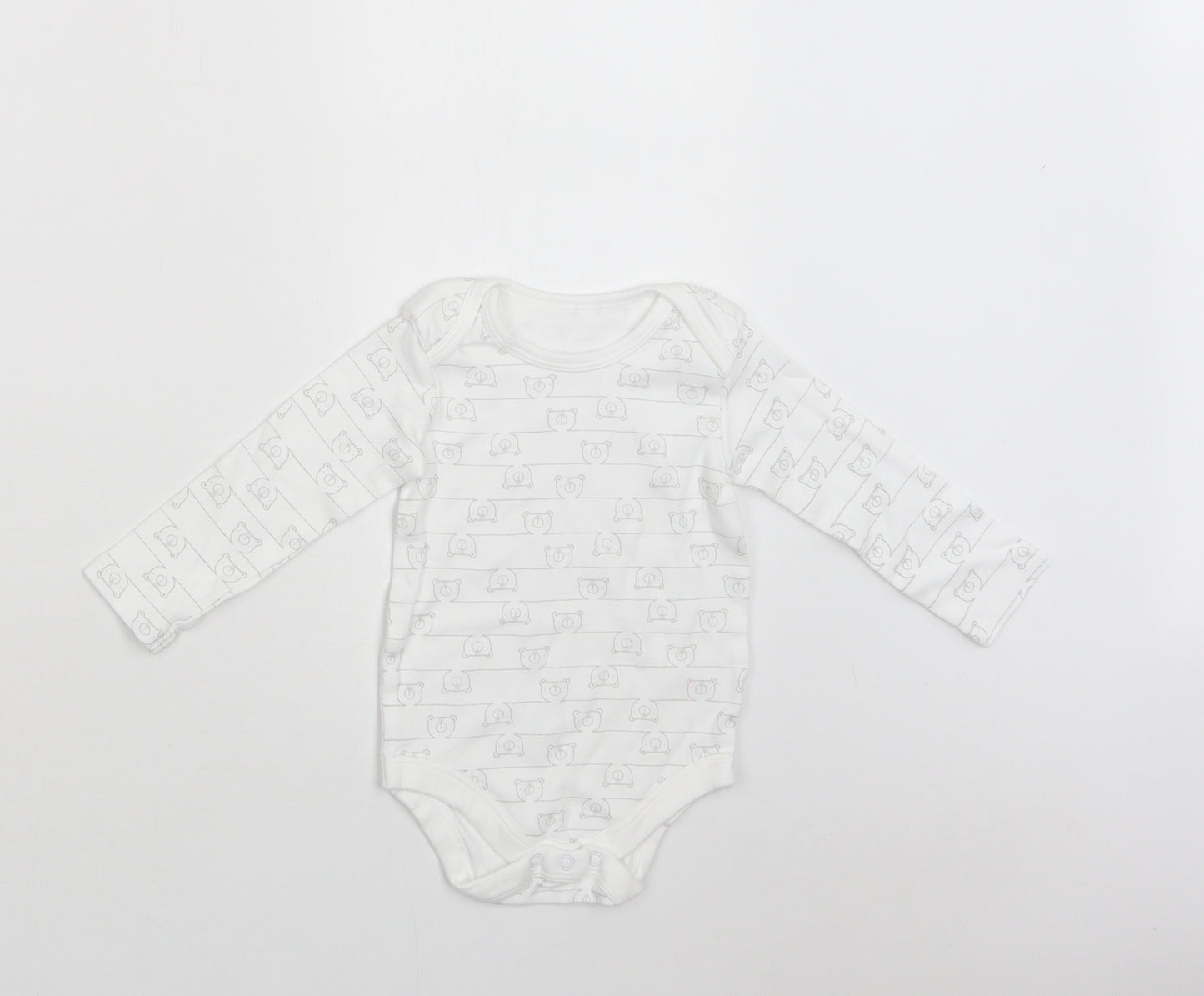 TU Baby White Geometric Cotton Romper One-Piece Size 9-12 Months  Snap - Teddy Print
