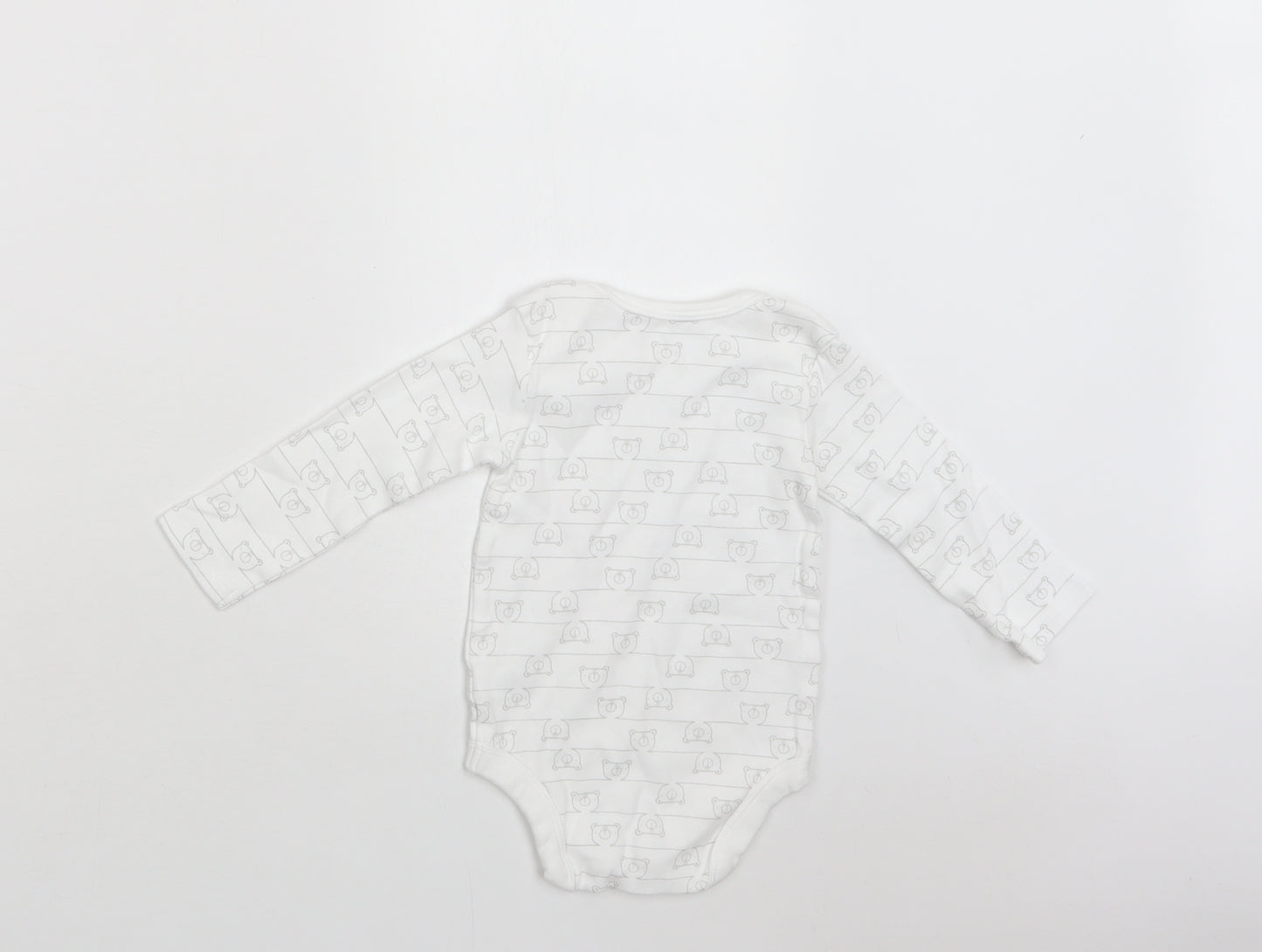 TU Baby White Geometric Cotton Romper One-Piece Size 9-12 Months  Snap - Teddy Print