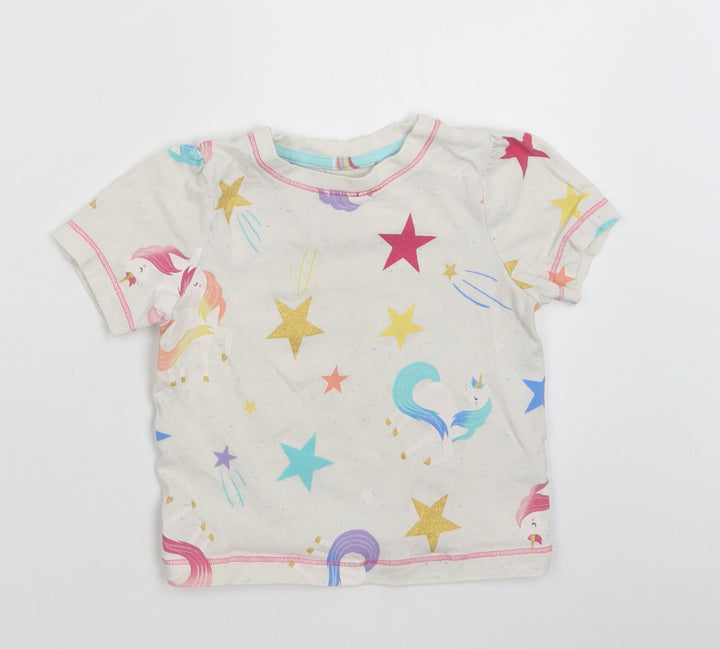 TU Baby Ivory Geometric Cotton Basic T-Shirt Size 18-24 Months Crew Neck  - Star Print