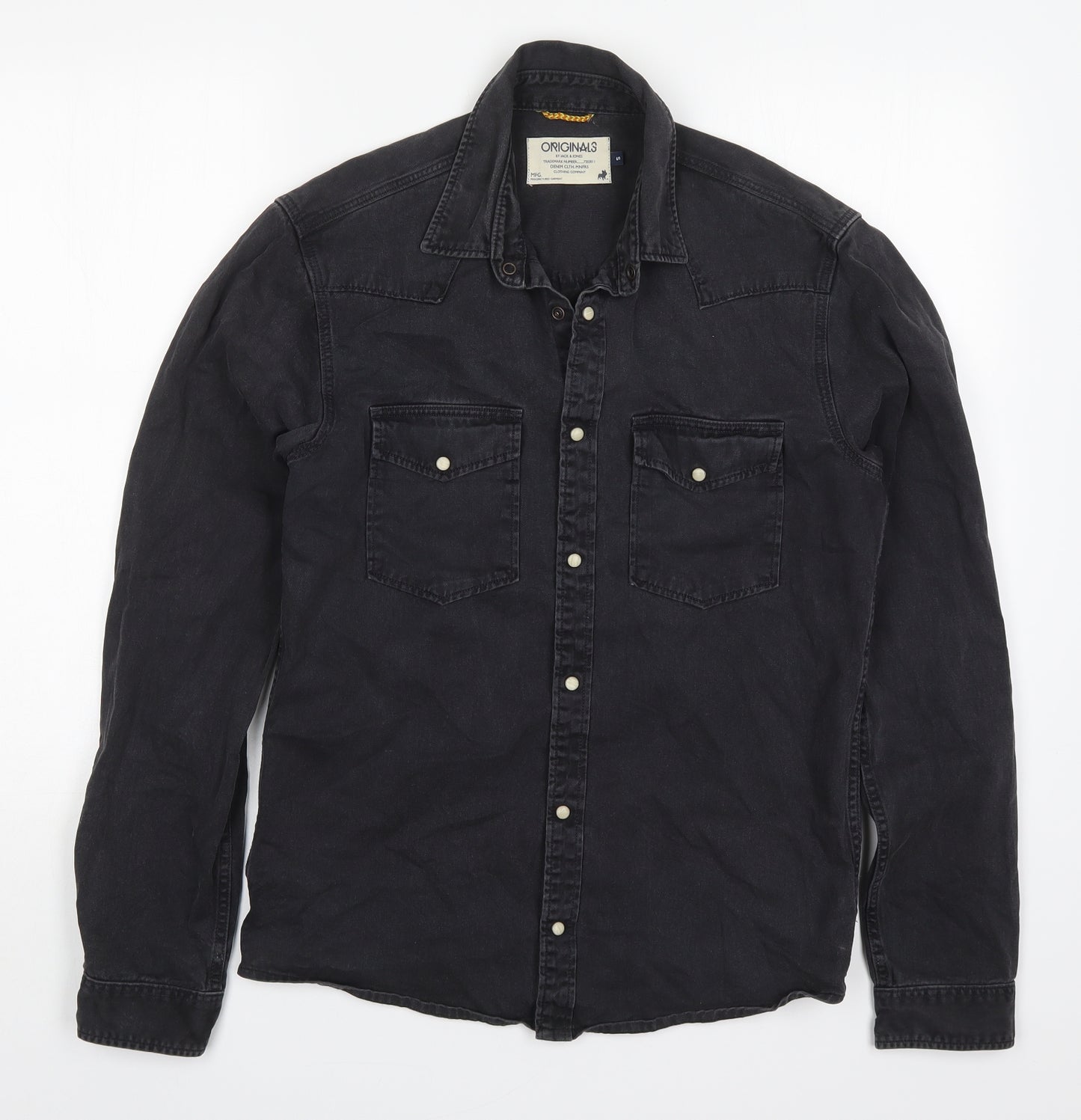 JACK & JONES Mens Black  Cotton  Button-Up Size S Collared Button