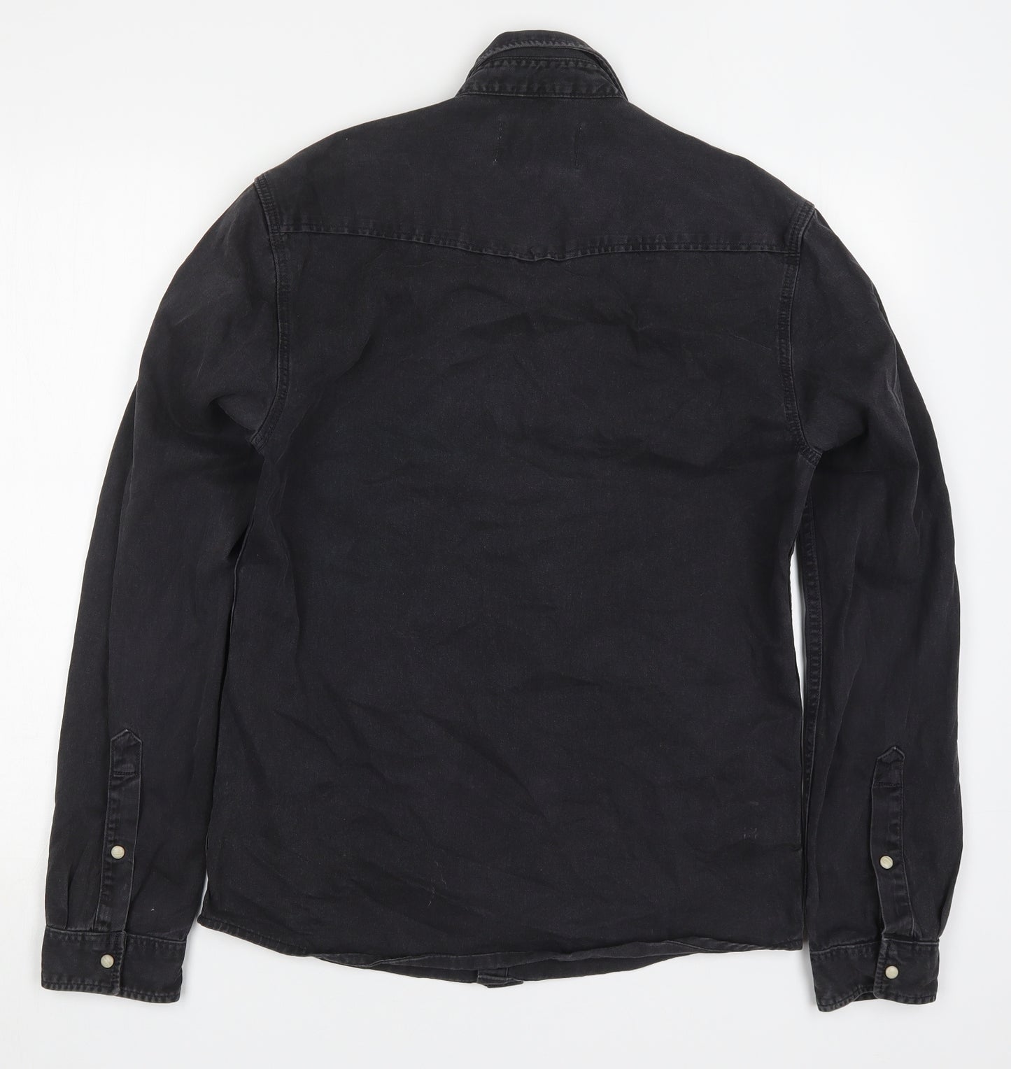 JACK & JONES Mens Black  Cotton  Button-Up Size S Collared Button