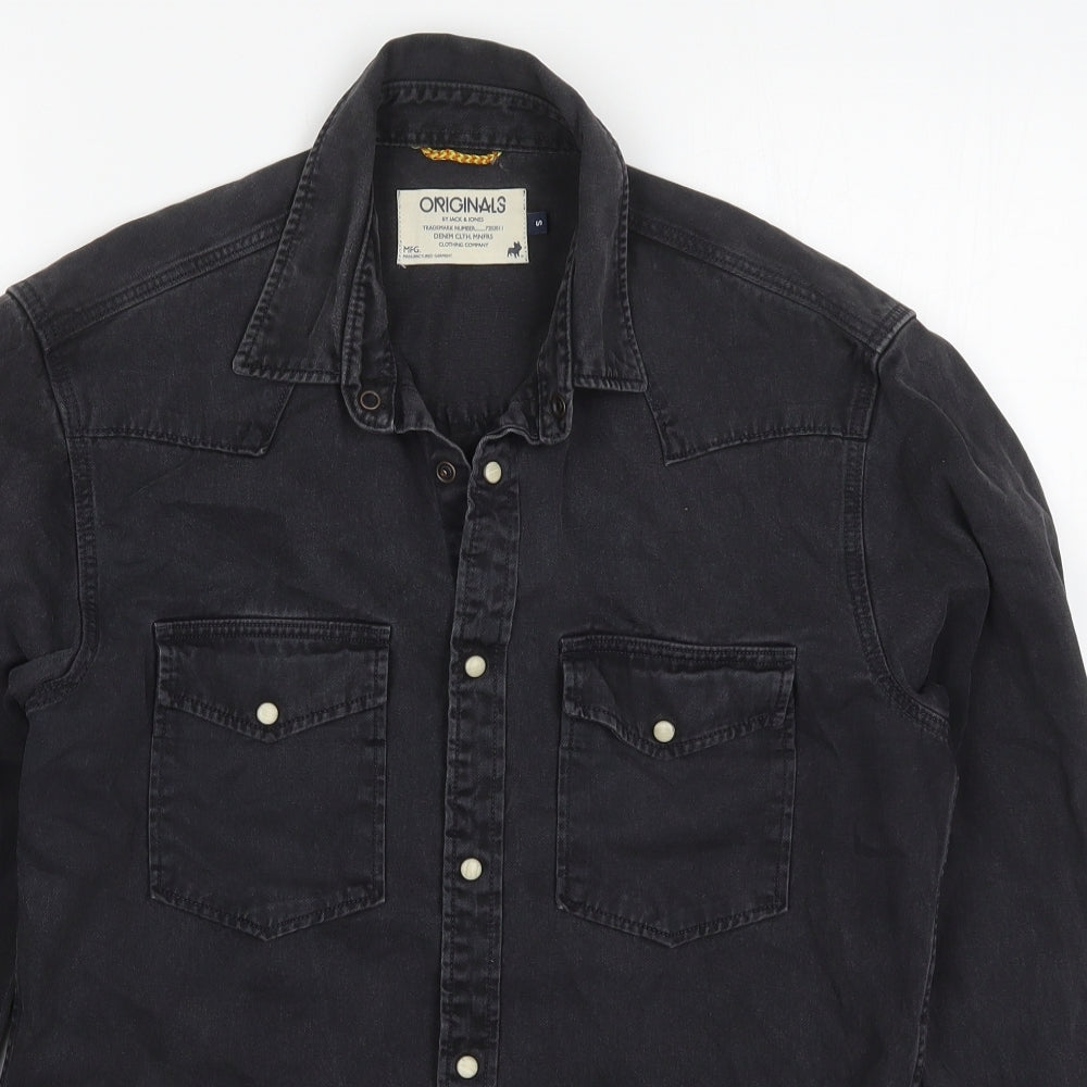JACK & JONES Mens Black  Cotton  Button-Up Size S Collared Button
