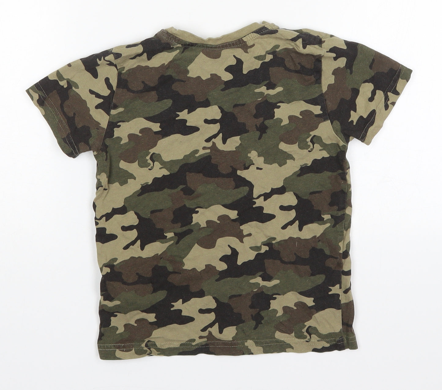 Primark Boys Green Camouflage Cotton Basic T-Shirt Size 5-6 Years Crew Neck Pullover