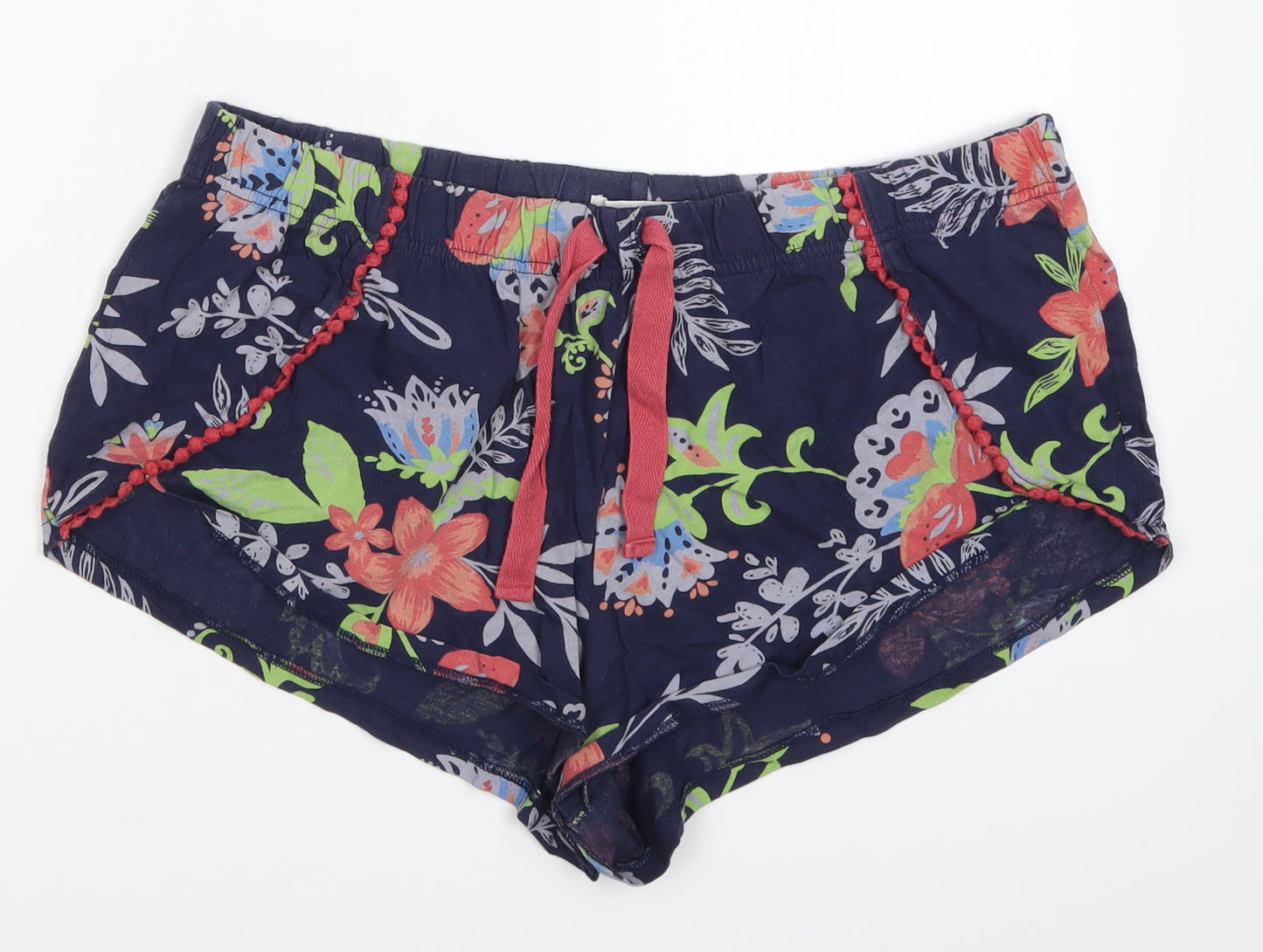 Nutmeg Womens Blue Floral Cotton Sweat Shorts Size 16  Regular Drawstring