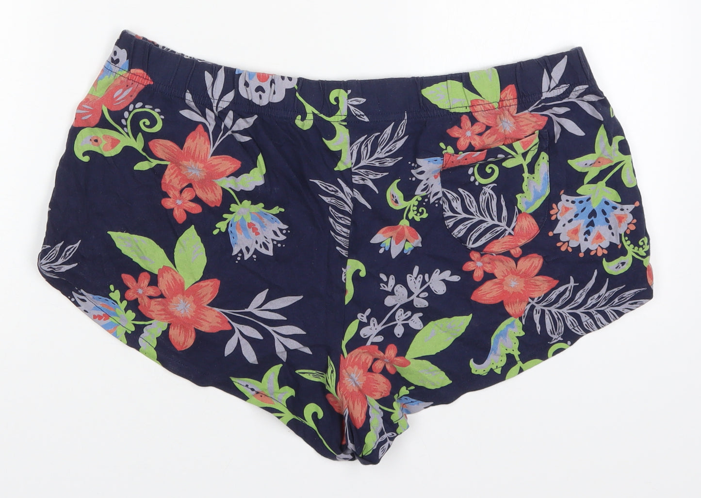 Nutmeg Womens Blue Floral Cotton Sweat Shorts Size 16  Regular Drawstring