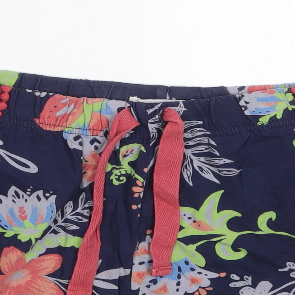 Nutmeg Womens Blue Floral Cotton Sweat Shorts Size 16  Regular Drawstring