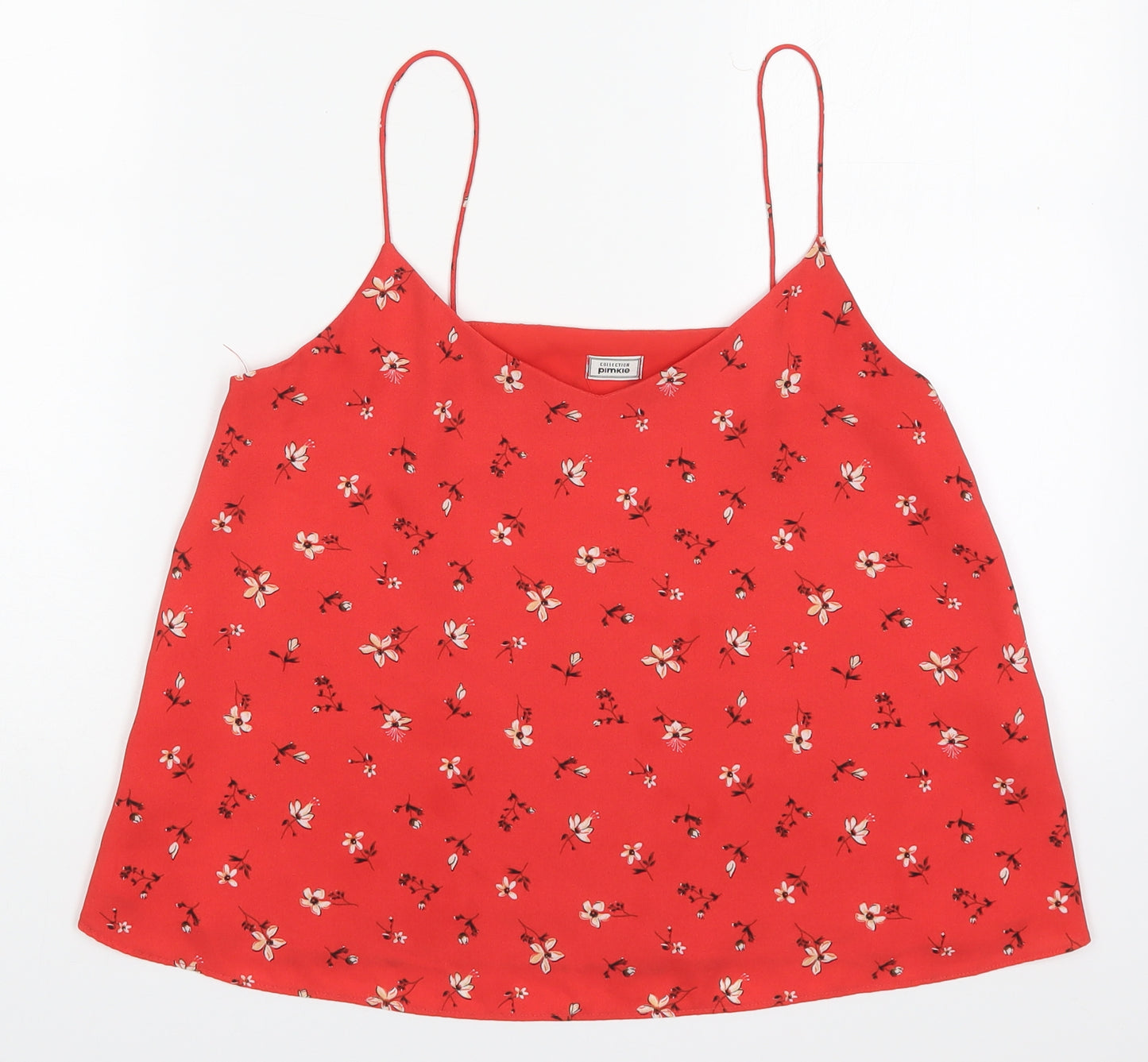 Pimkie Womens Red Floral Polyester Basic Tank Size S V-Neck