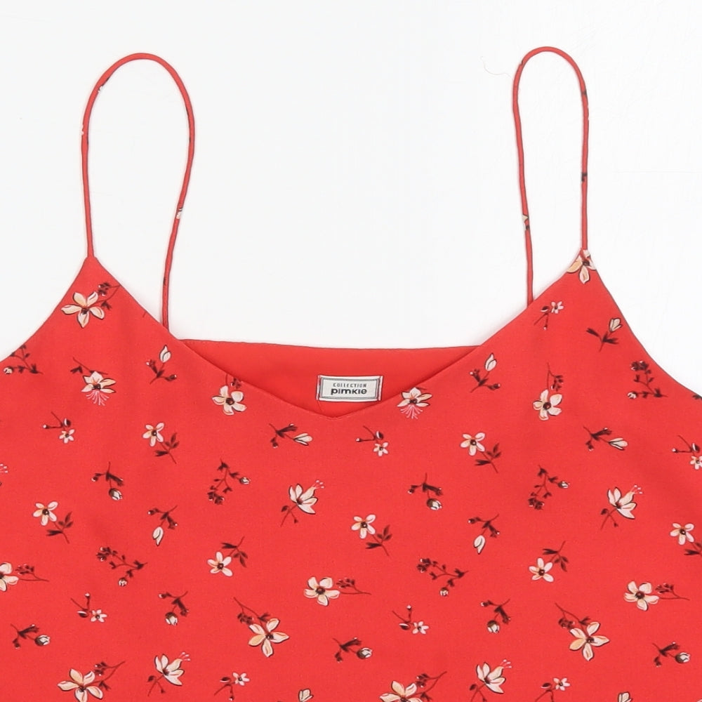 Pimkie Womens Red Floral Polyester Basic Tank Size S V-Neck