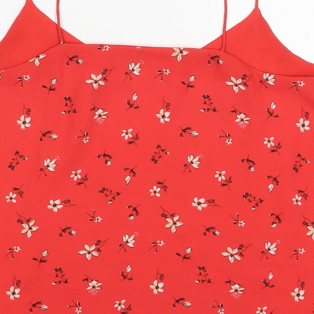 Pimkie Womens Red Floral Polyester Basic Tank Size S V-Neck