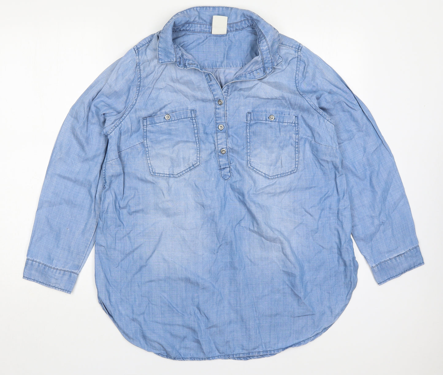 H&M Womens Blue  Lyocell Basic Blouse Size M Collared