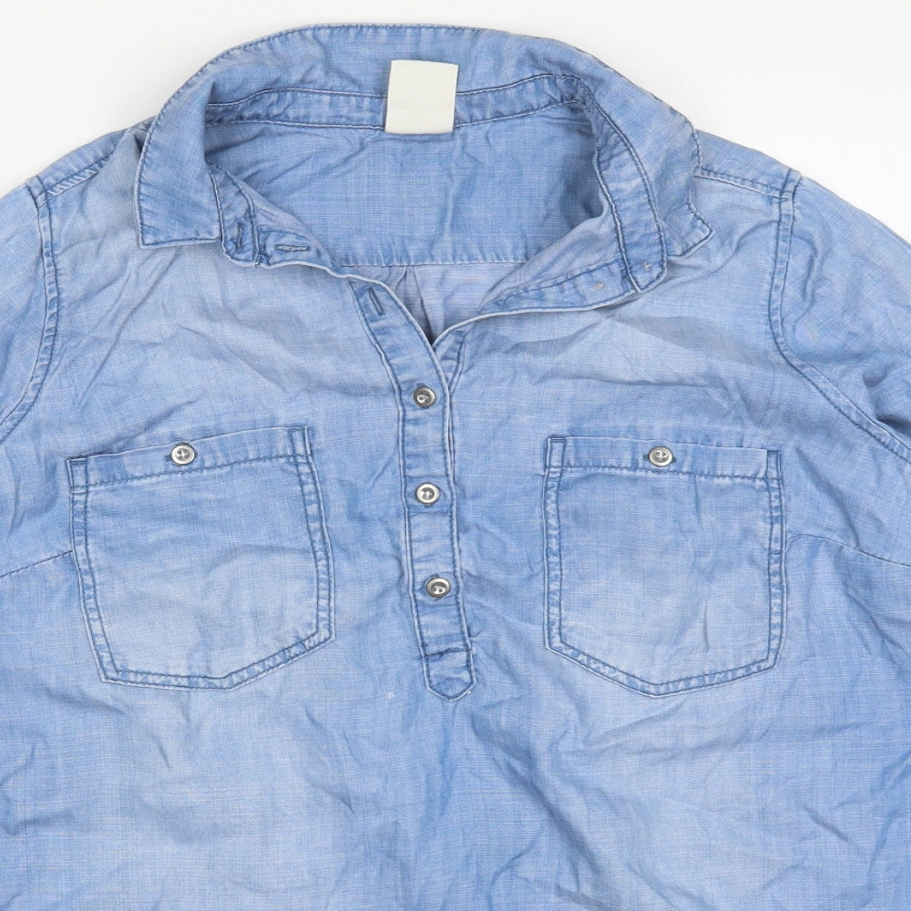 H&M Womens Blue  Lyocell Basic Blouse Size M Collared