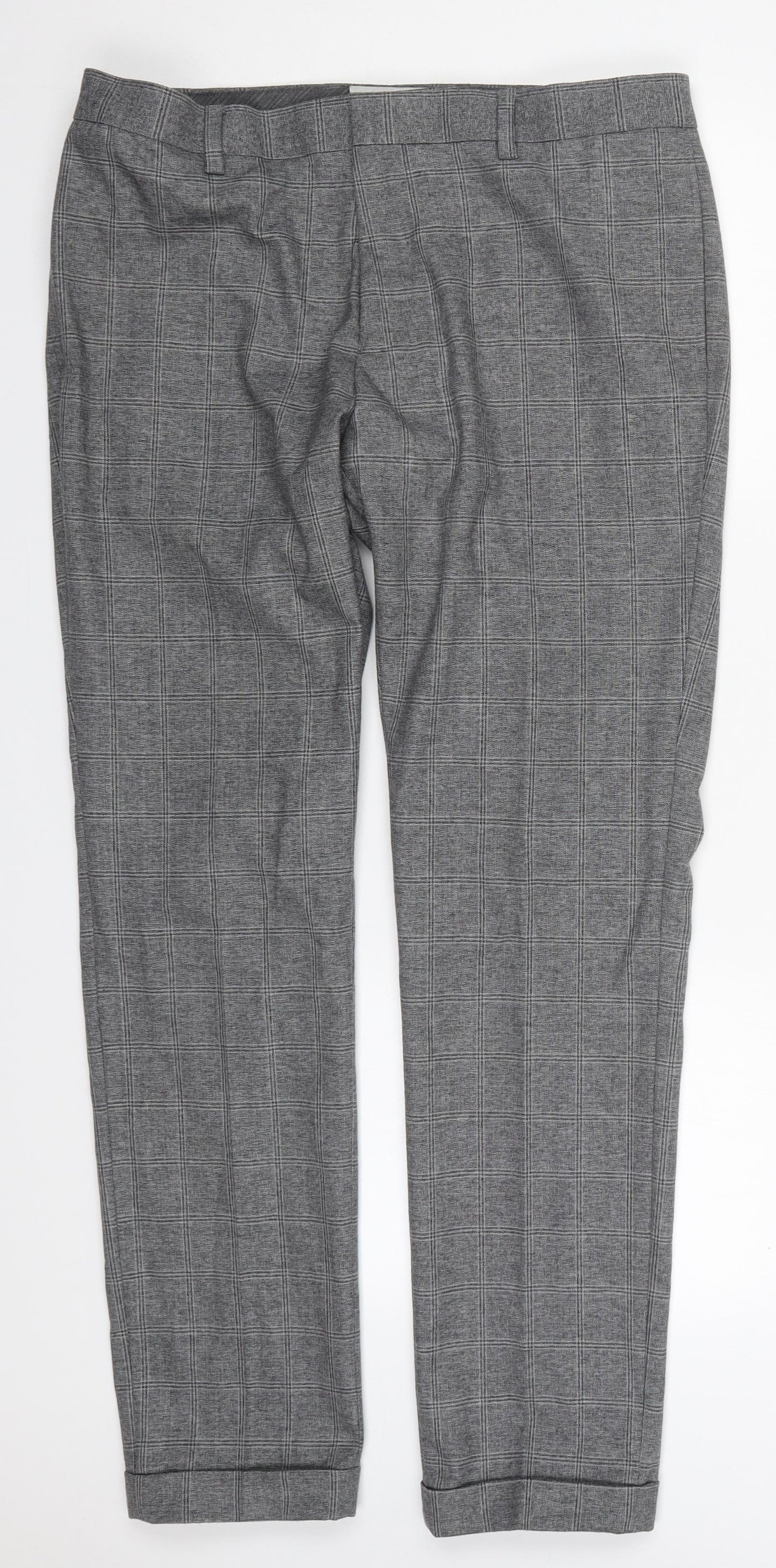 NEXT Mens Grey Check Polyester Trousers  Size 34 L31 in Regular Button