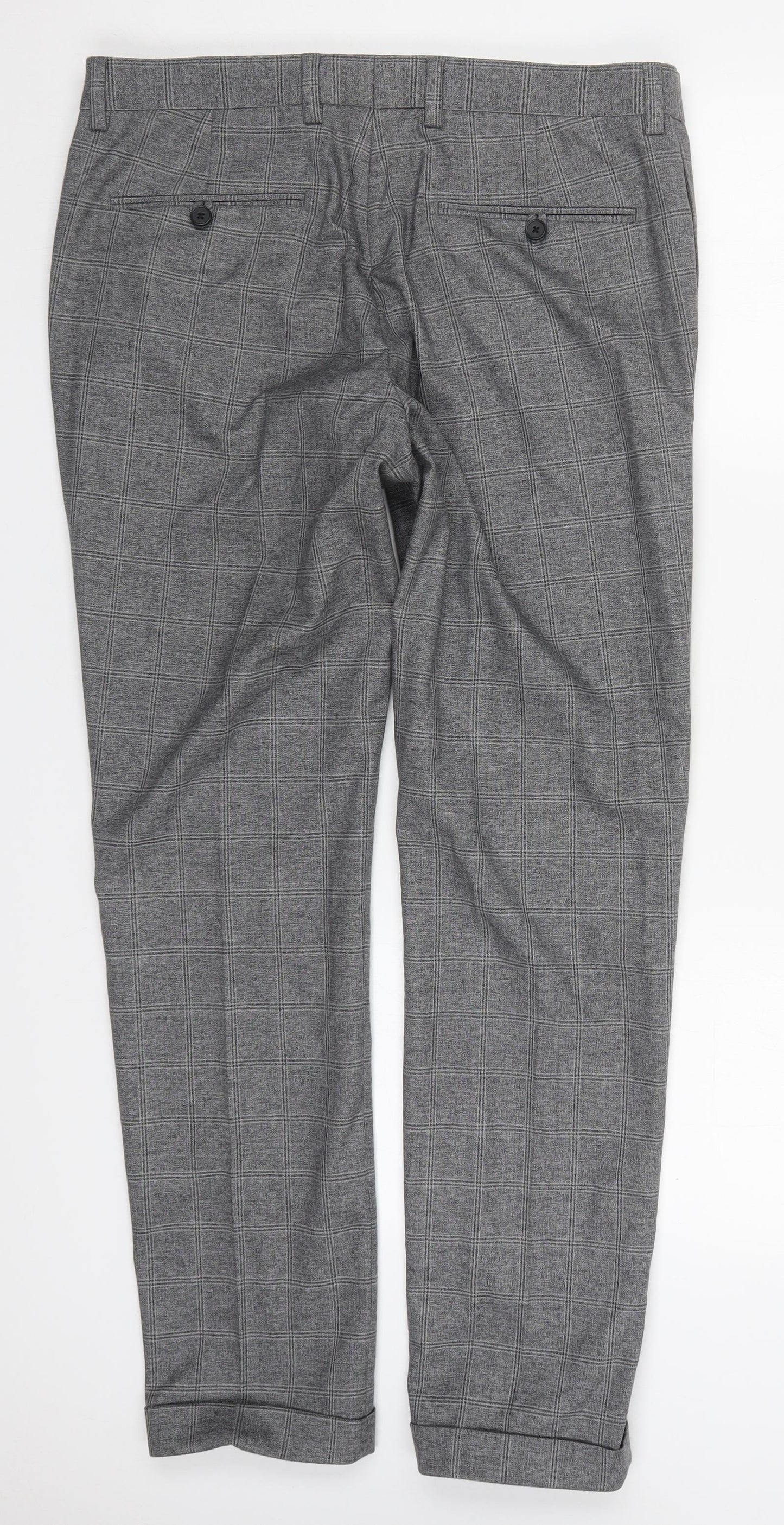 NEXT Mens Grey Check Polyester Trousers  Size 34 L31 in Regular Button