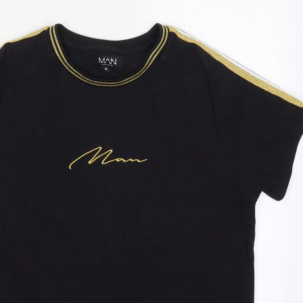 Boohoo MAN Mens Black  Cotton  T-Shirt Size M Crew Neck