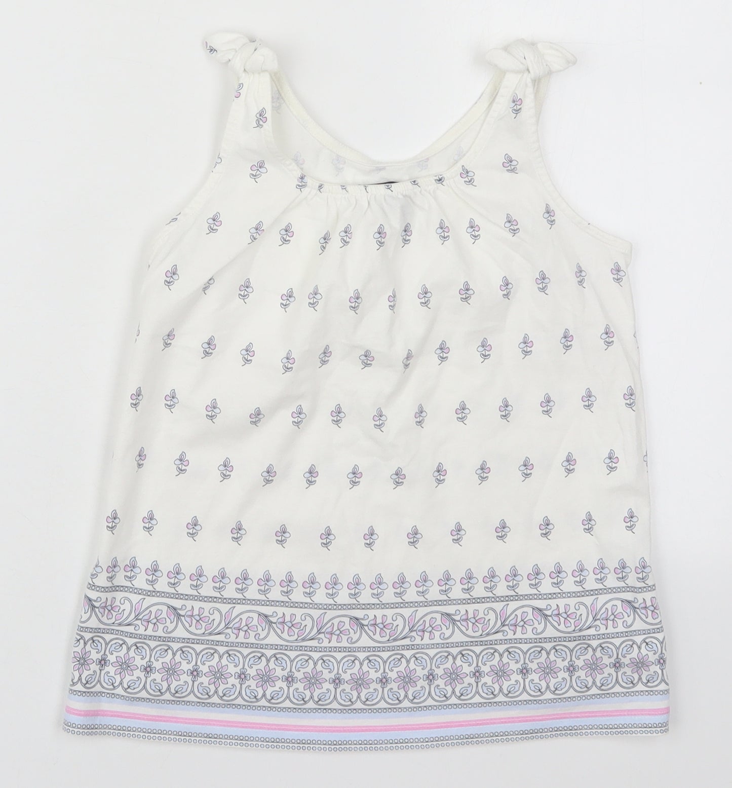 Gap Girls White Geometric Cotton Basic Tank Size 6-7 Years Scoop Neck Pullover