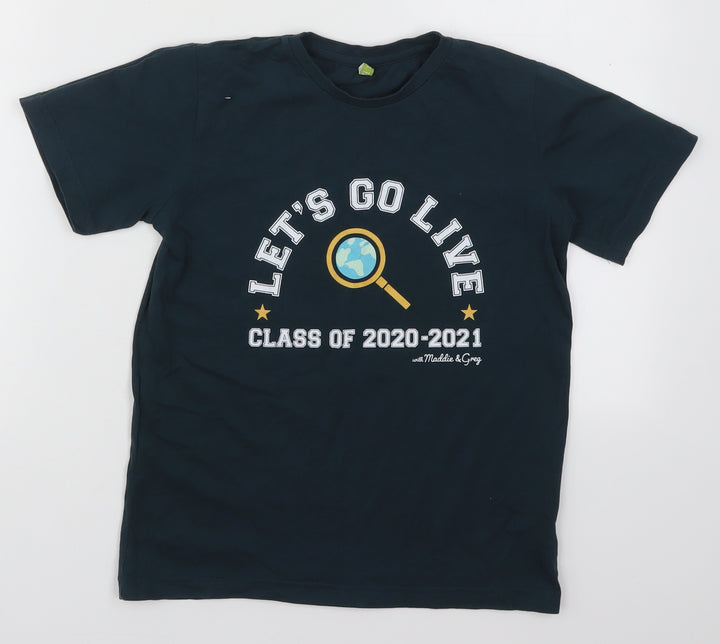 Rapuni Boys Blue  Cotton Basic T-Shirt Size 9-10 Years Crew Neck Pullover - Let's Go Live Class of 2020-2021 with Maddie and Greg