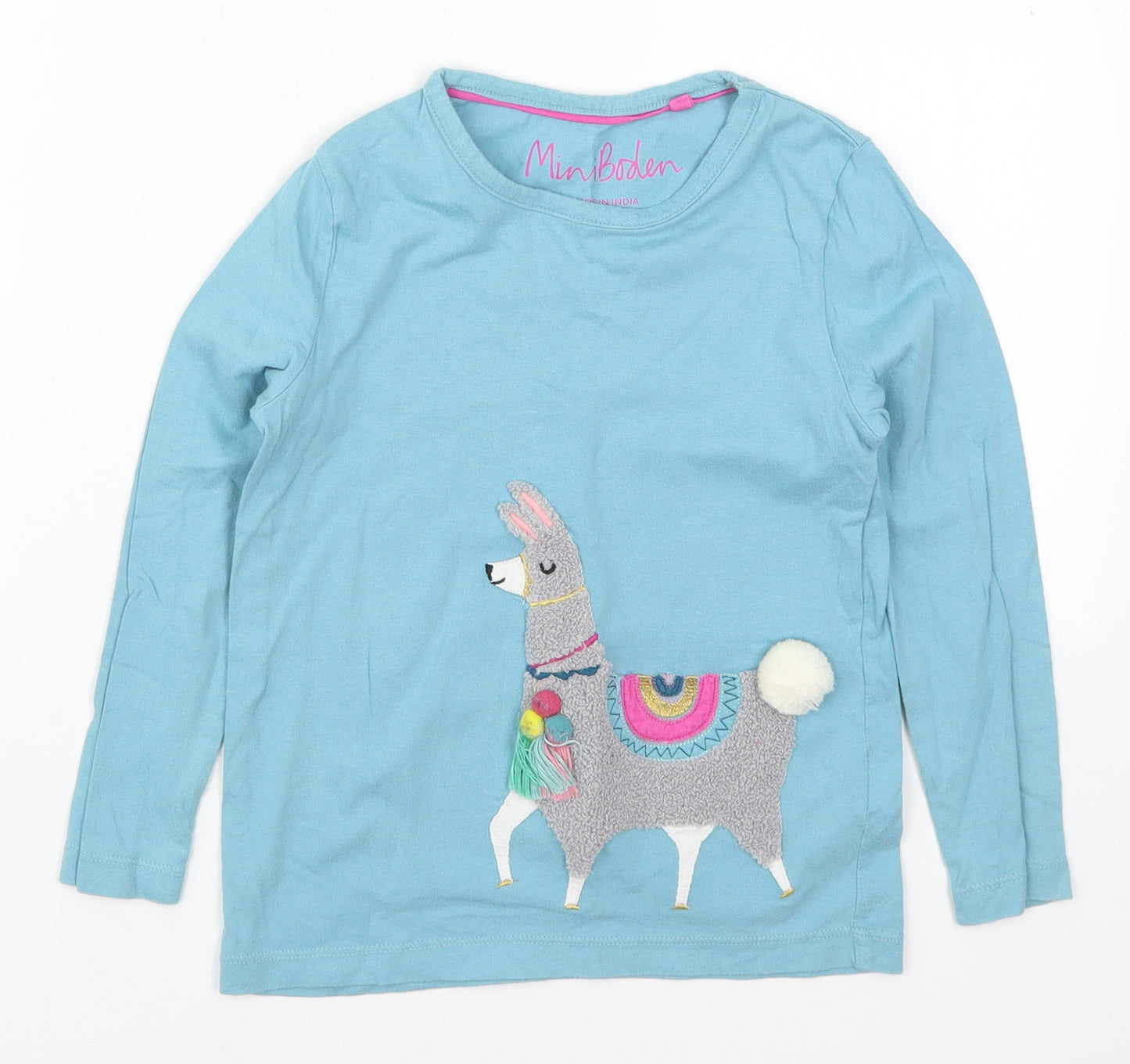 Boden Girls Blue  Cotton Basic T-Shirt Size 6-7 Years Round Neck Pullover - Alpaca