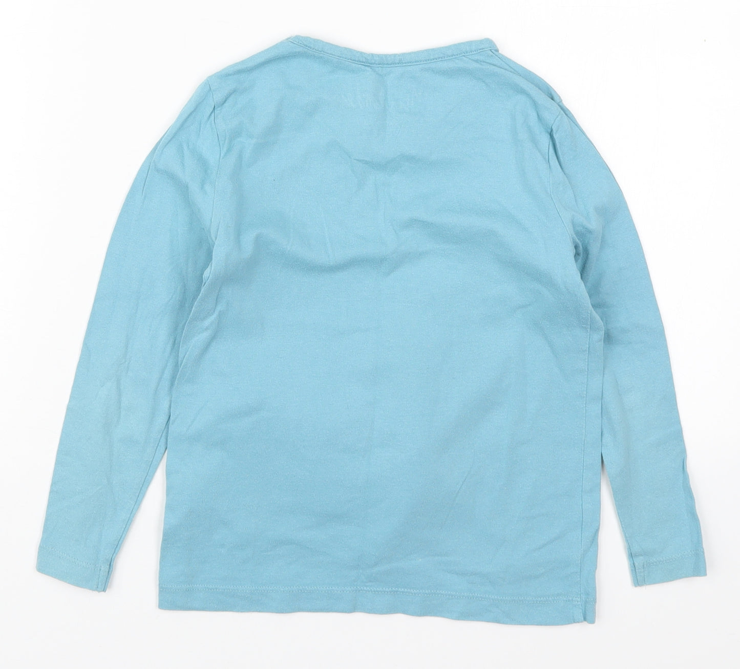 Boden Girls Blue  Cotton Basic T-Shirt Size 6-7 Years Round Neck Pullover - Alpaca
