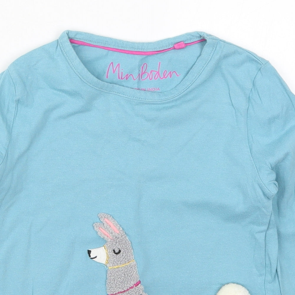 Boden Girls Blue  Cotton Basic T-Shirt Size 6-7 Years Round Neck Pullover - Alpaca