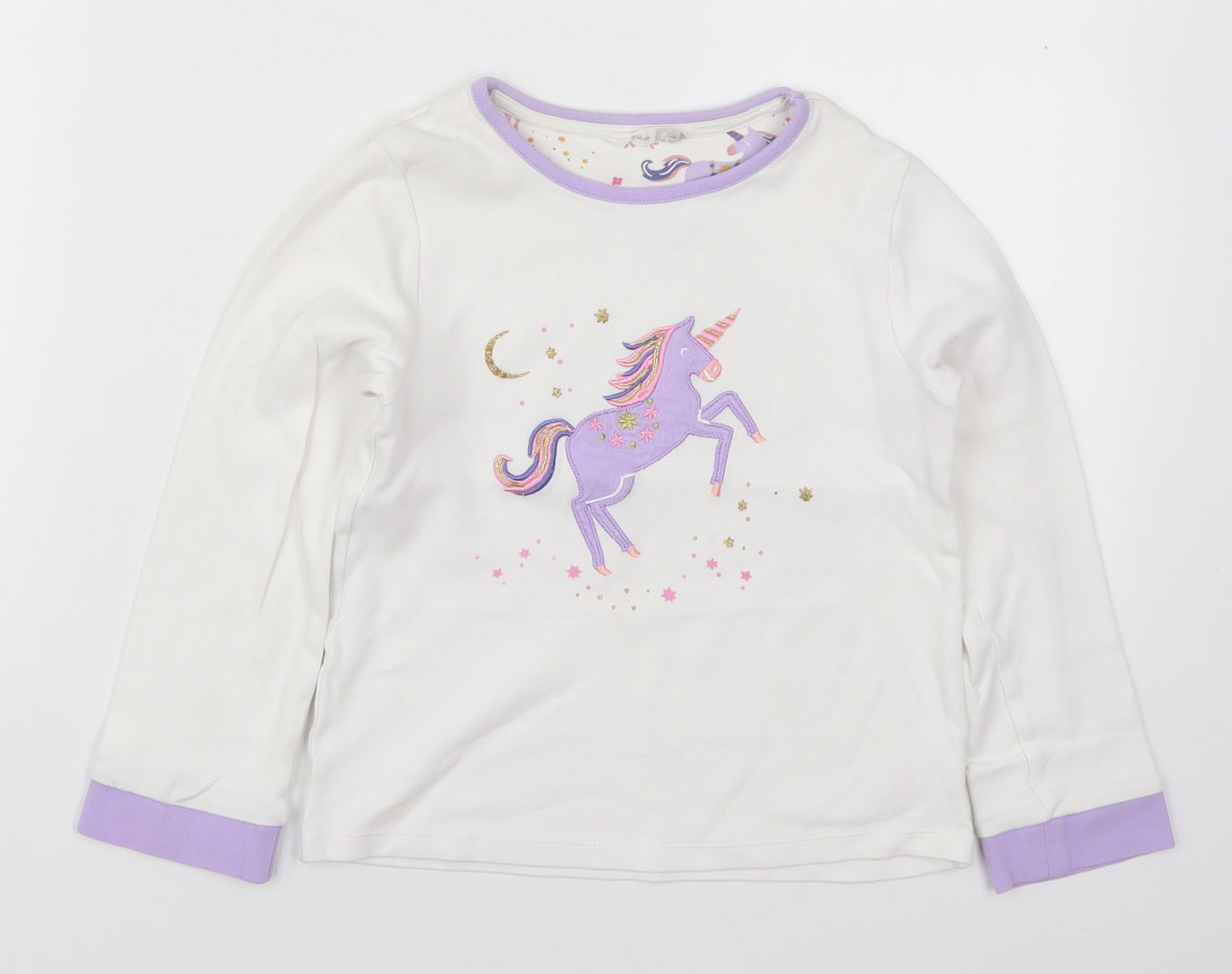 John Lewis Girls White Solid Cotton Top Pyjama Top Size 8 Years  Pullover - Unicorn Purple