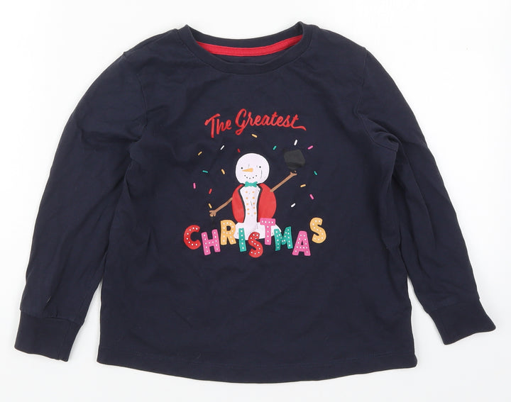 Matalan Boys Blue Solid Cotton Pyjama Top Size 8 Years Pullover - The Greatest Christmas