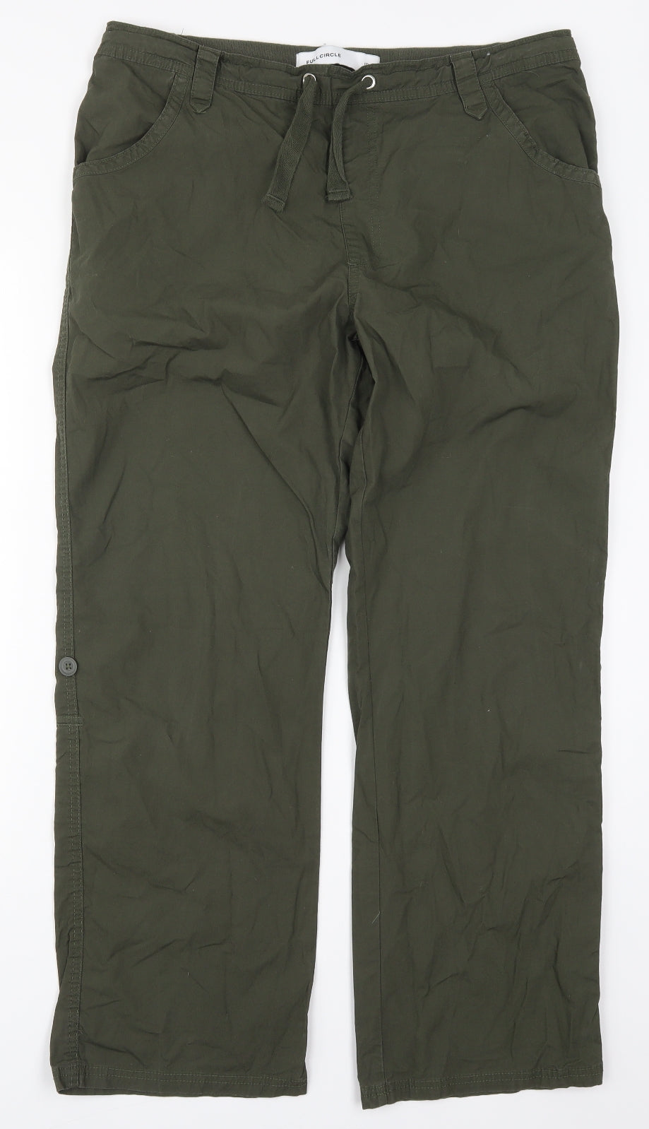 Full Circle Womens Green  Cotton Cargo Trousers Size 16 L29 in Regular Drawstring