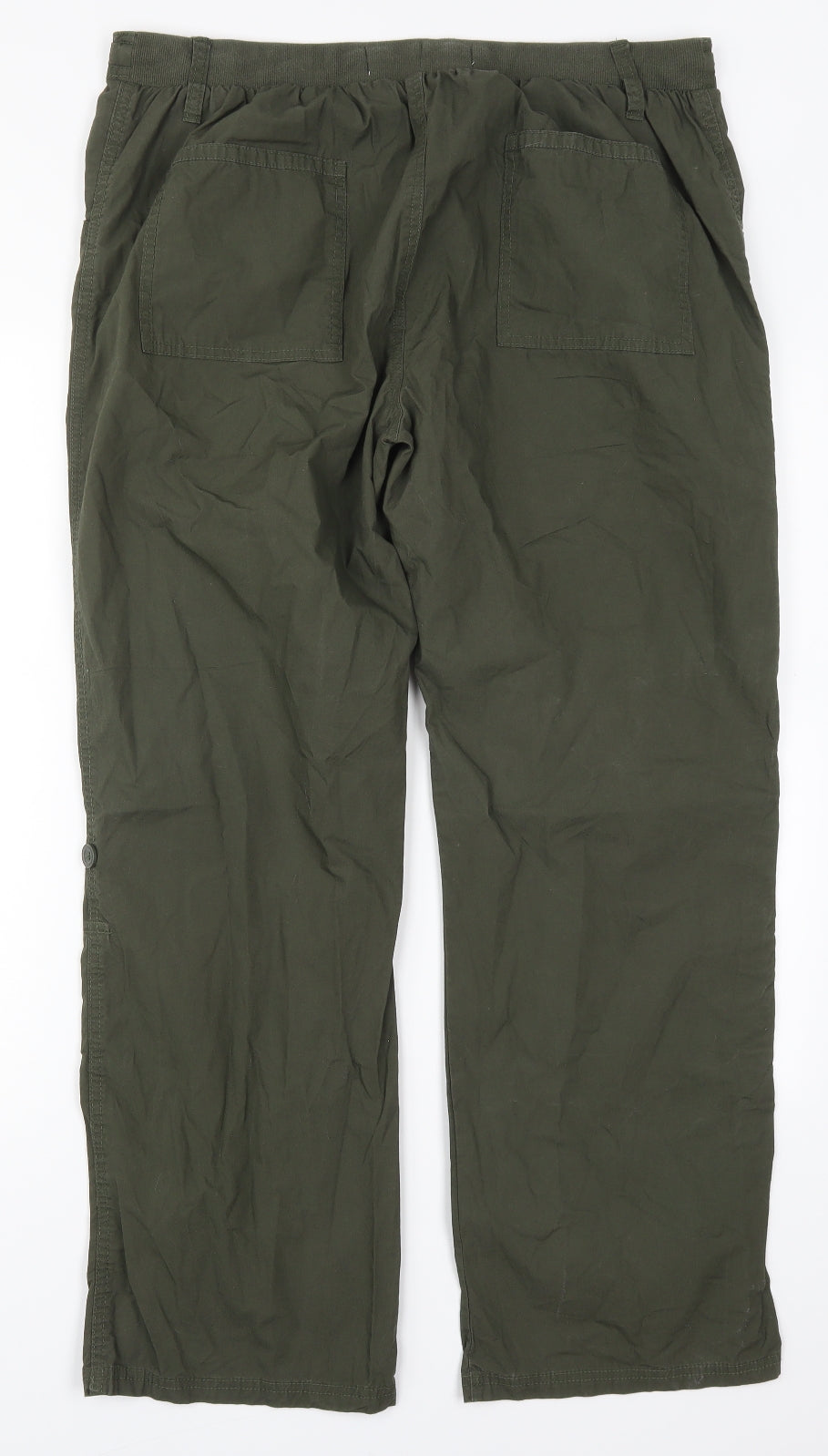Full Circle Womens Green  Cotton Cargo Trousers Size 16 L29 in Regular Drawstring