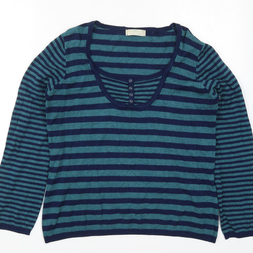 Marks and Spencer Womens Blue Round Neck Striped Viscose Pullover Jumper Size 16