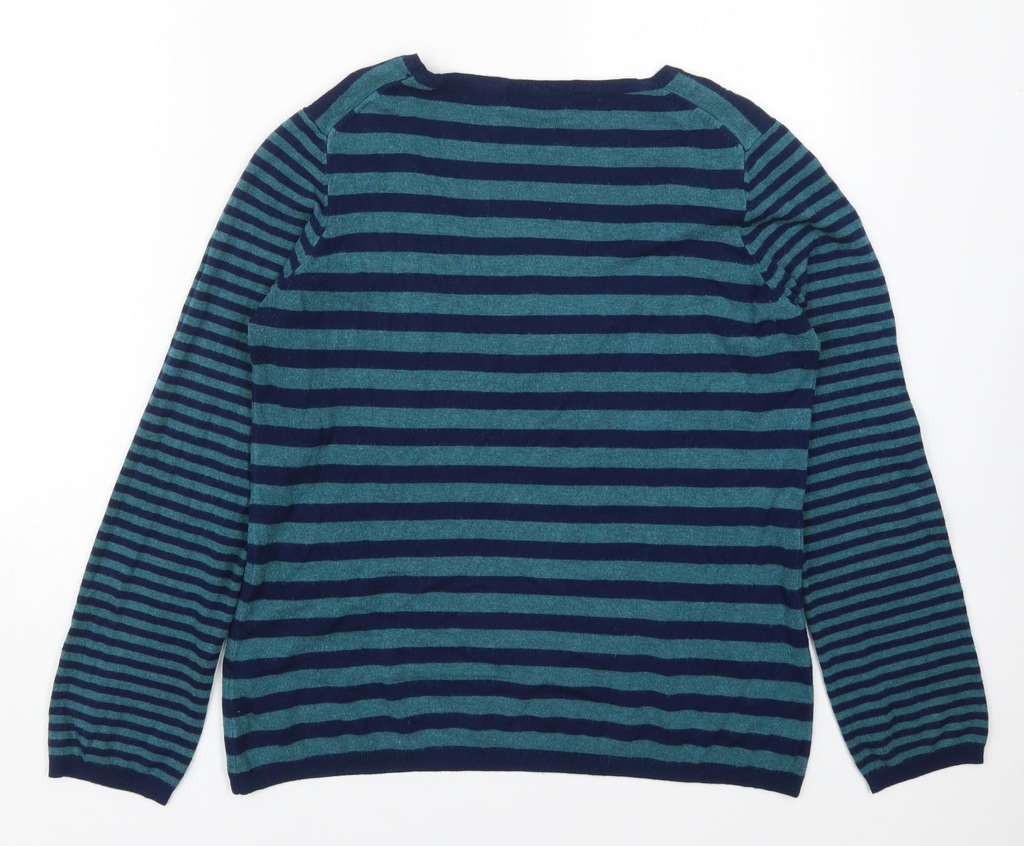 Marks and Spencer Womens Blue Round Neck Striped Viscose Pullover Jumper Size 16