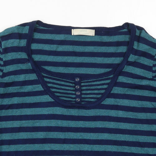 Marks and Spencer Womens Blue Round Neck Striped Viscose Pullover Jumper Size 16