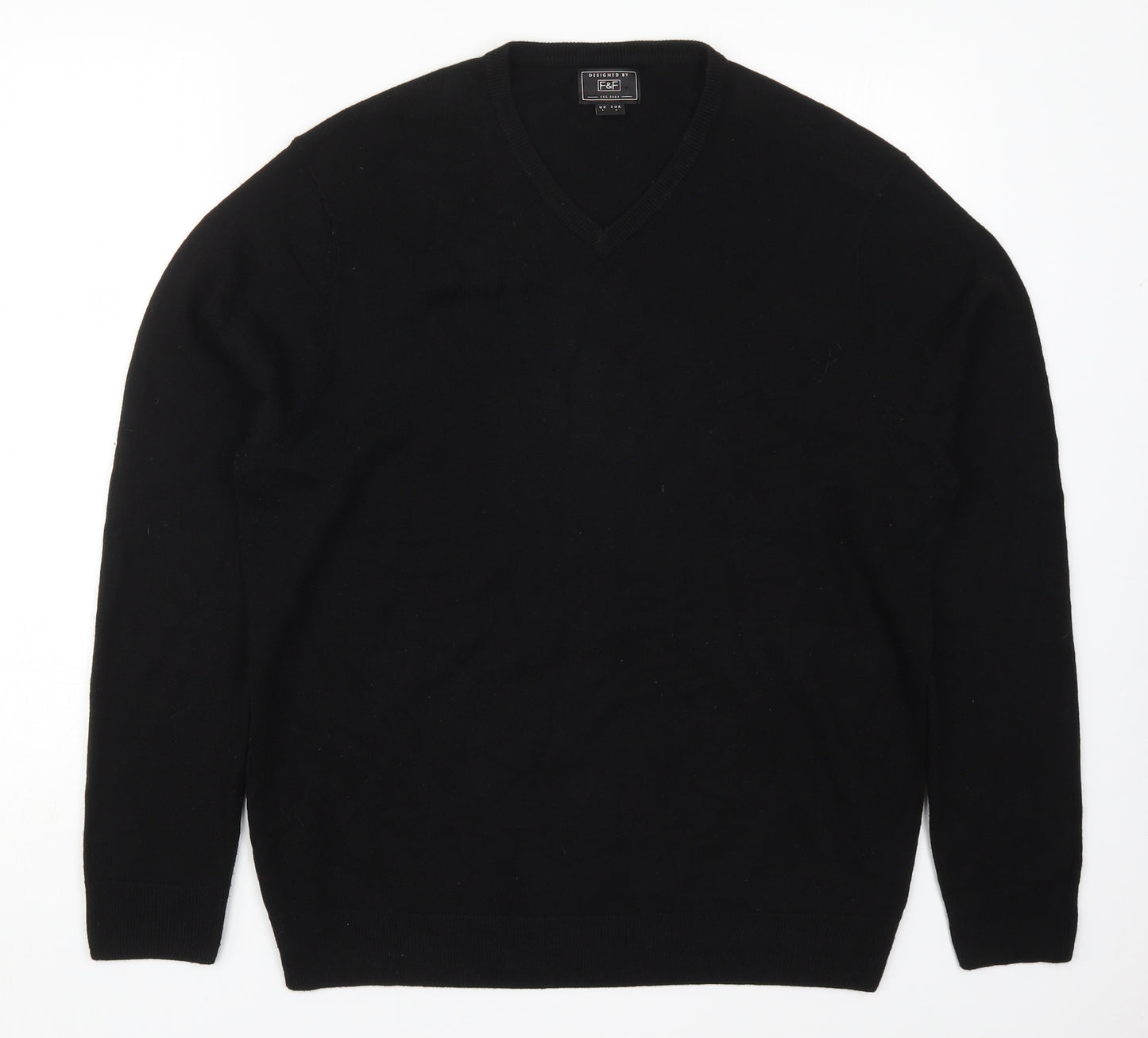 F&F Mens Black V-Neck  Acrylic Pullover Jumper Size L
