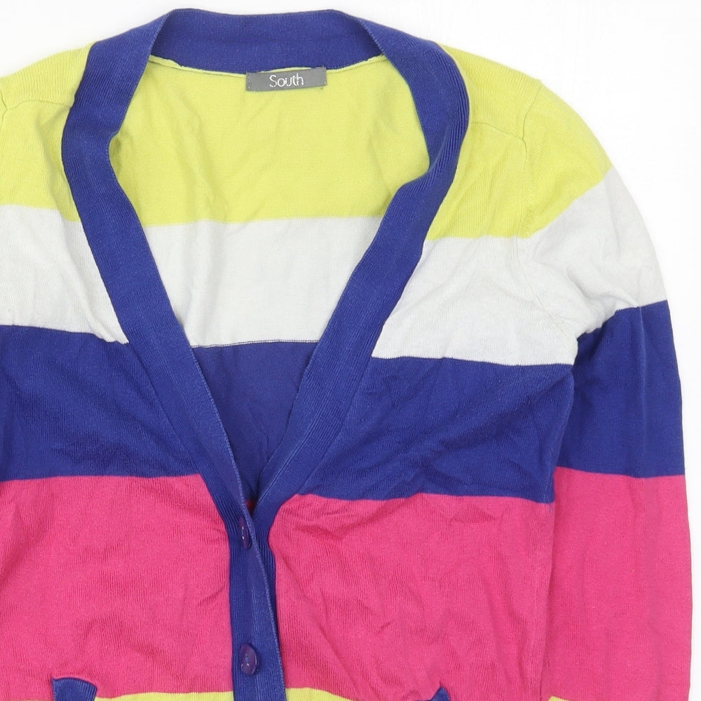 South Womens Multicoloured V-Neck Striped Cotton Cardigan Jumper Size 10