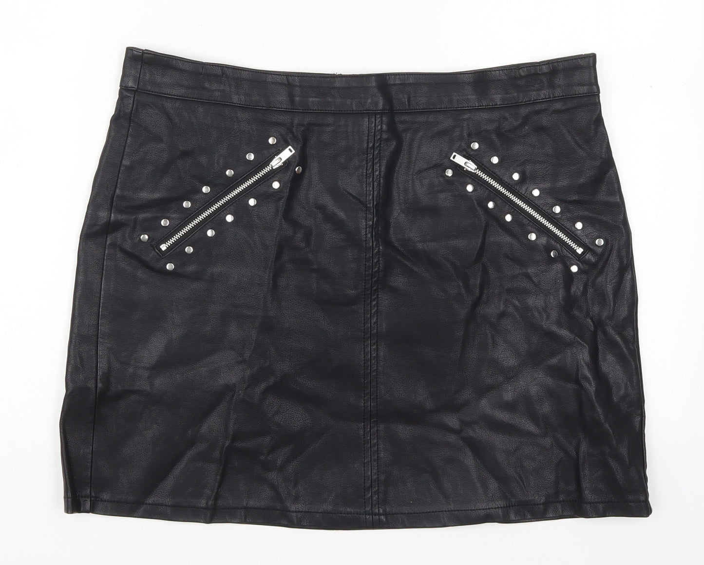 Papaya Womens Black  Polyurethane Mini Skirt Size 14   Zip
