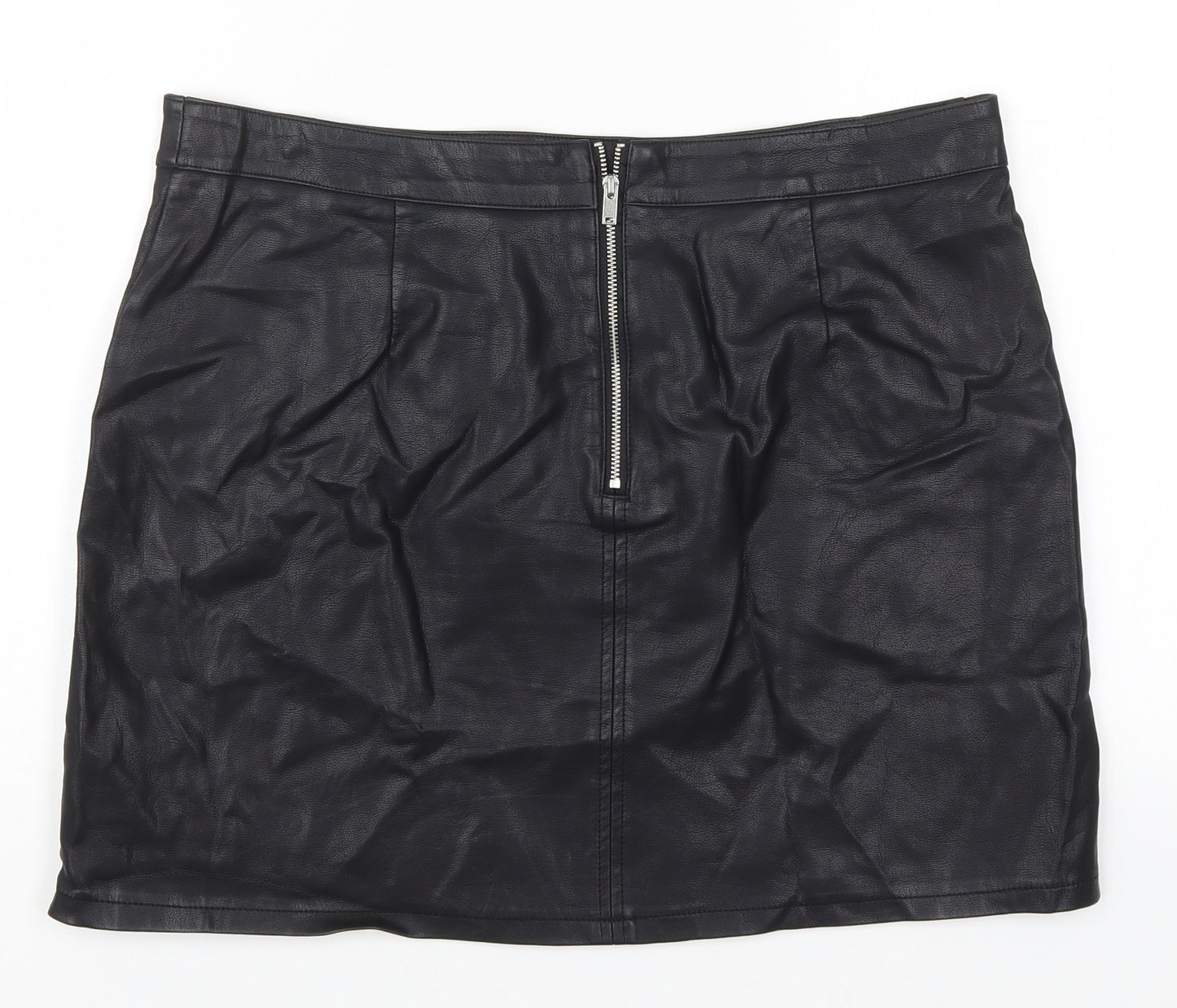 Papaya Womens Black  Polyurethane Mini Skirt Size 14   Zip