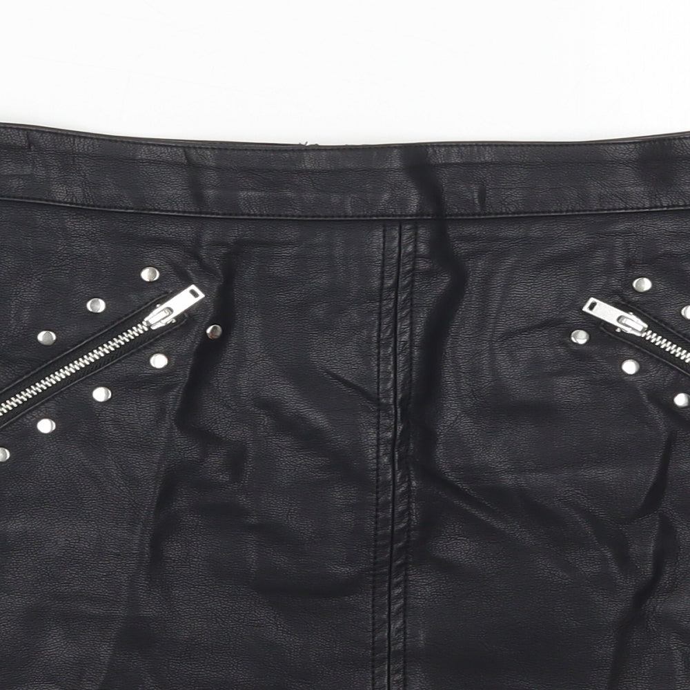 Papaya Womens Black  Polyurethane Mini Skirt Size 14   Zip