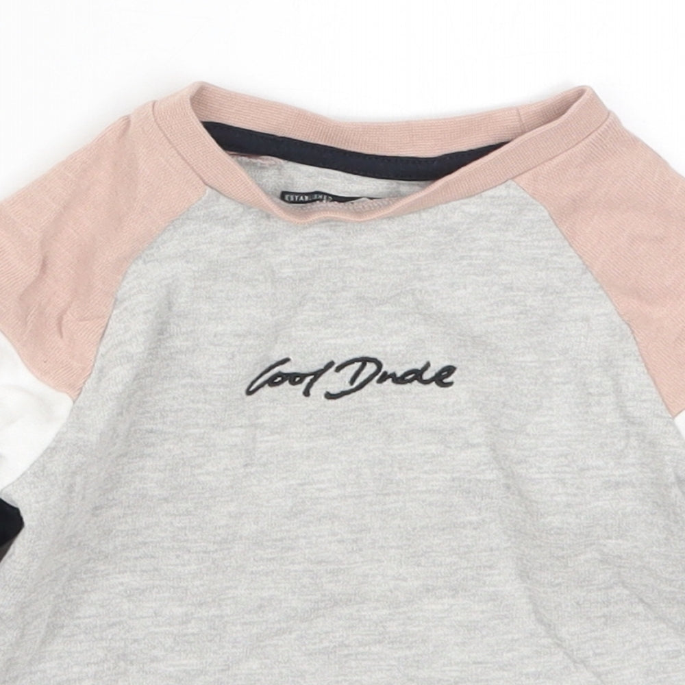 NEXT Boys Multicoloured Colourblock Cotton Basic T-Shirt Size 9-12 Months Crew Neck Pullover - Cool Dude