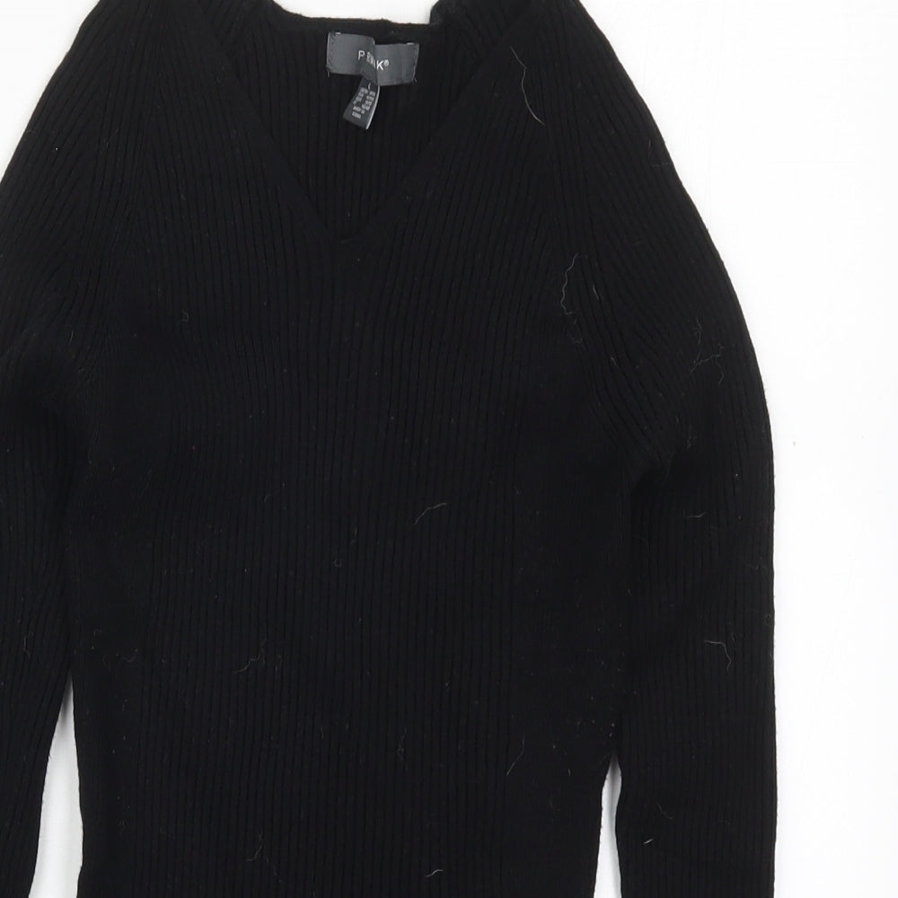 Primark Womens Black V-Neck  Viscose Pullover Jumper Size 14