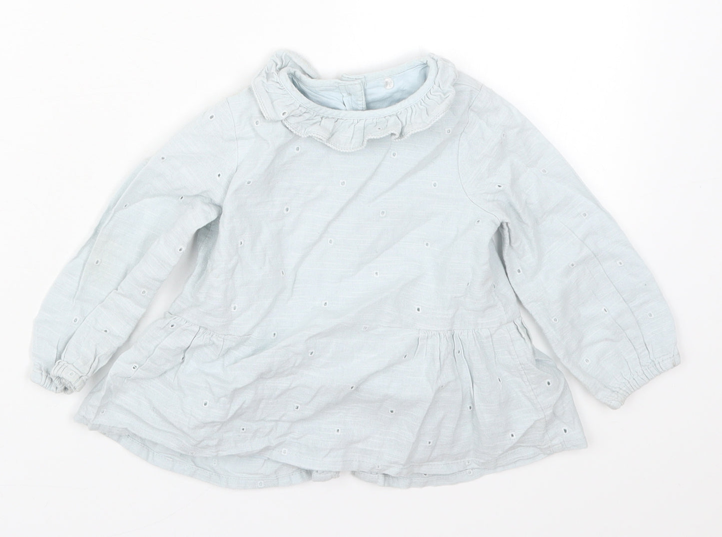 TU Girls Blue  Cotton Basic T-Shirt Size 9-12 Months Round Neck Button