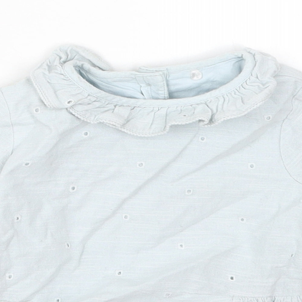 TU Girls Blue  Cotton Basic T-Shirt Size 9-12 Months Round Neck Button