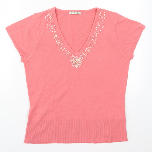 George Womens Pink V-Neck  Acrylic Pullover Jumper Size 14