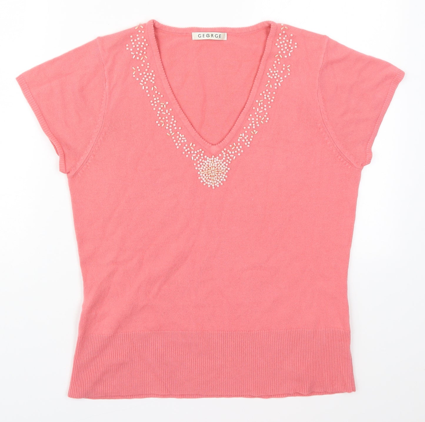 George Womens Pink V-Neck  Acrylic Pullover Jumper Size 14