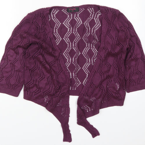 CKM Womens Purple V-Neck  Acrylic Cardigan Jumper Size 14